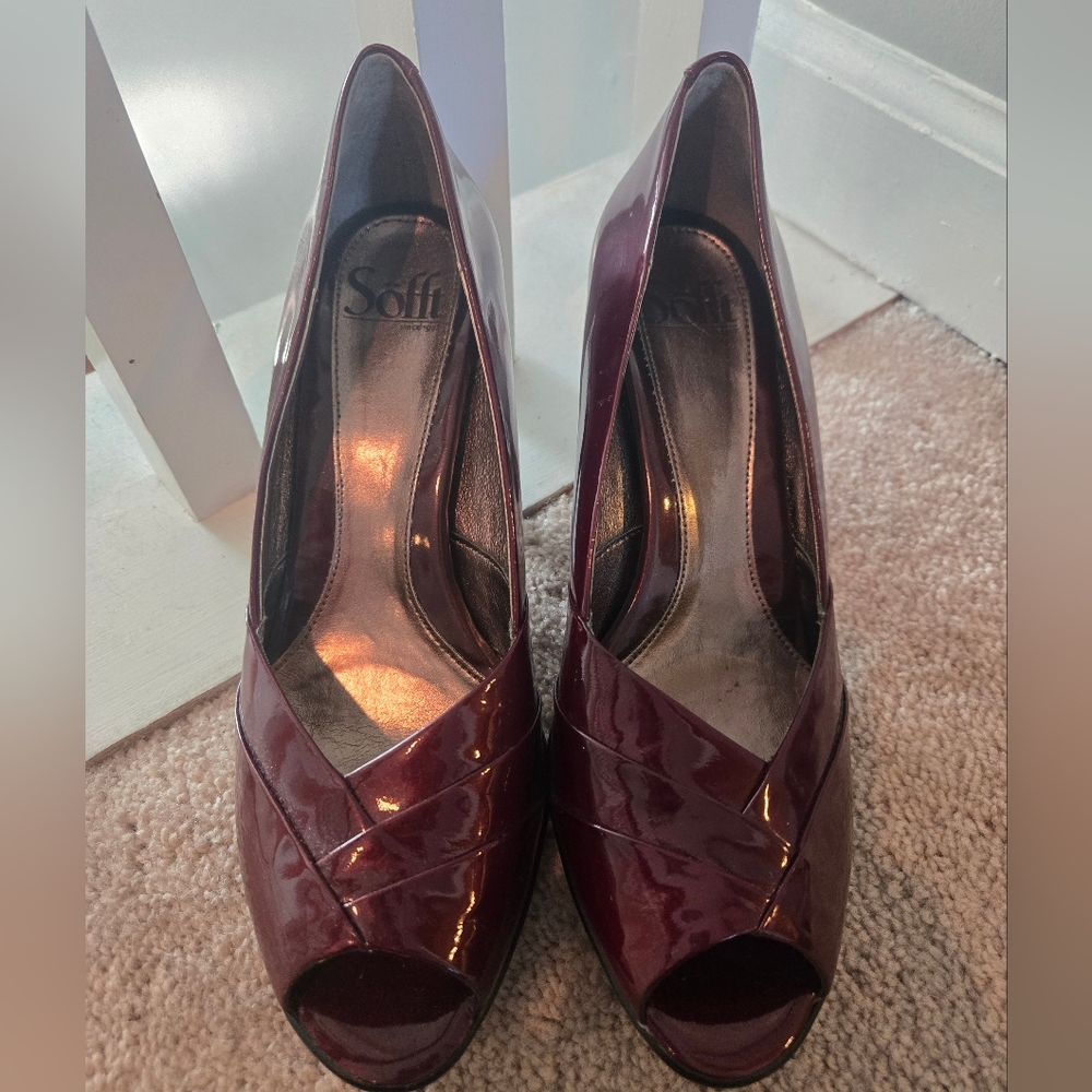 Sofft Galilee Peep Toe Pump in Bordeaux Red Patent